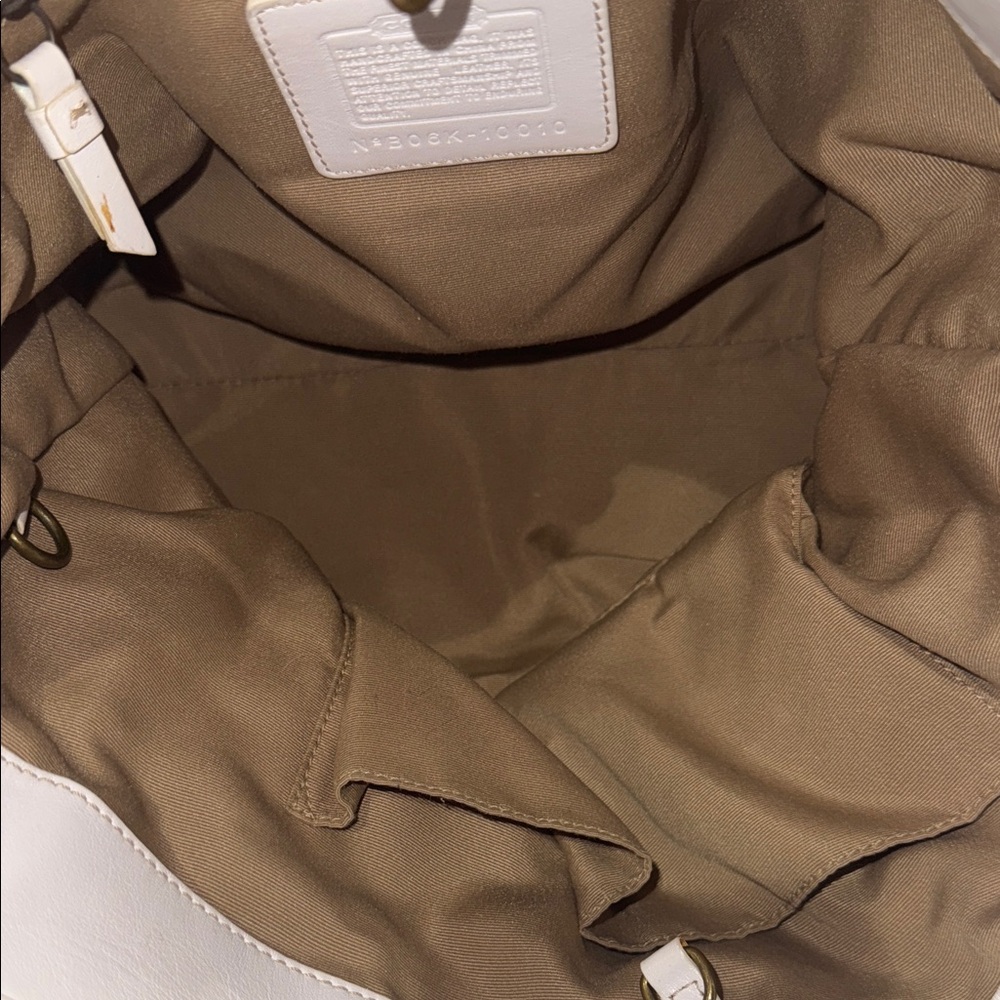 Vintage Coach Cream and White Camo Canvas Shoulder Bag with Suede Tassels - Picture 14 of 14